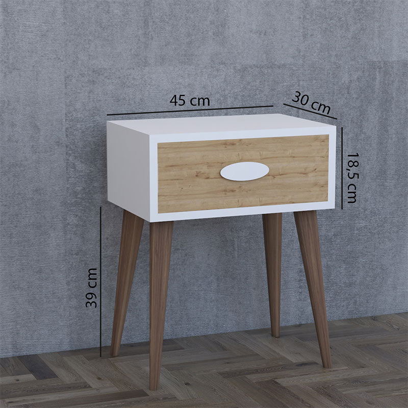 Nightstand Labow with a drawer walnut-white-sonoma 45x30x57.5cm