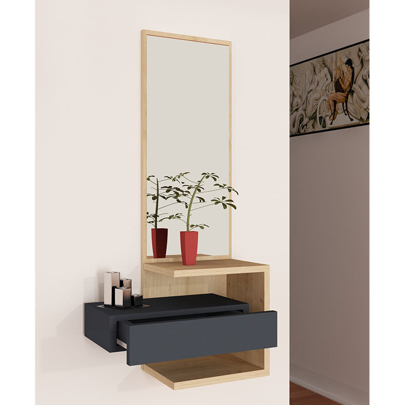 Console - dressing table with mirror Sabine pakoworld in anthracite-natural color 40x31.5x90cm