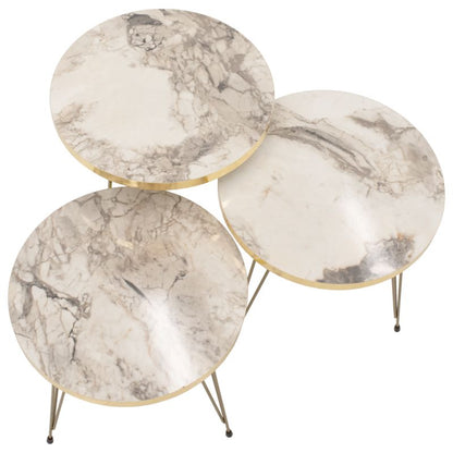 Side tables set 3pcs Buena pakoworld white marble imitation-gold