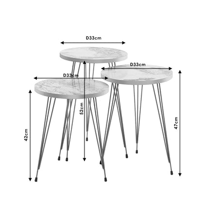 Side tables set 3pcs Buena pakoworld white marble imitation-gold