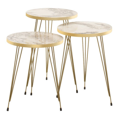 Side tables set 3pcs Buena pakoworld white marble imitation-gold