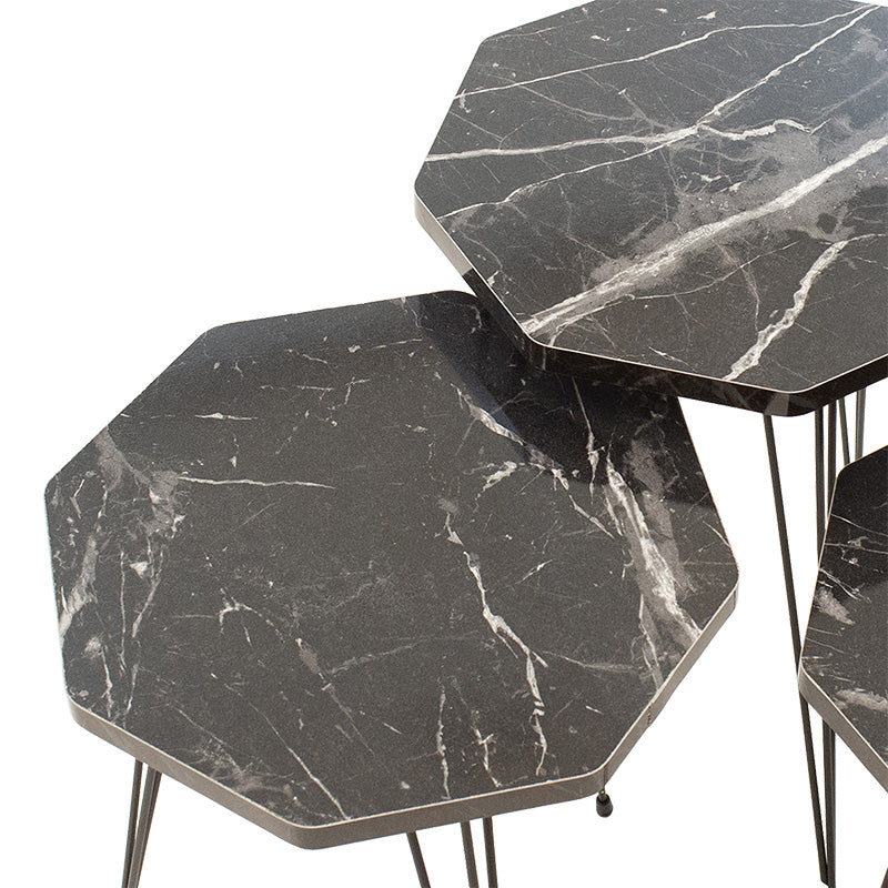 Side tables set 3pcs Buena pakoworld marble imitation black