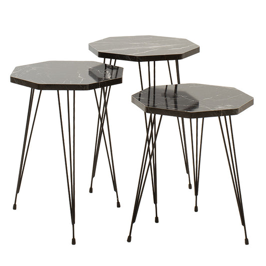 Side tables set 3pcs Buena pakoworld marble imitation black