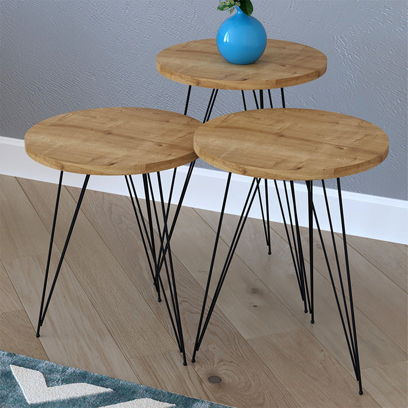 Side tables set 3pcs Merci pakoworld in natural-black color