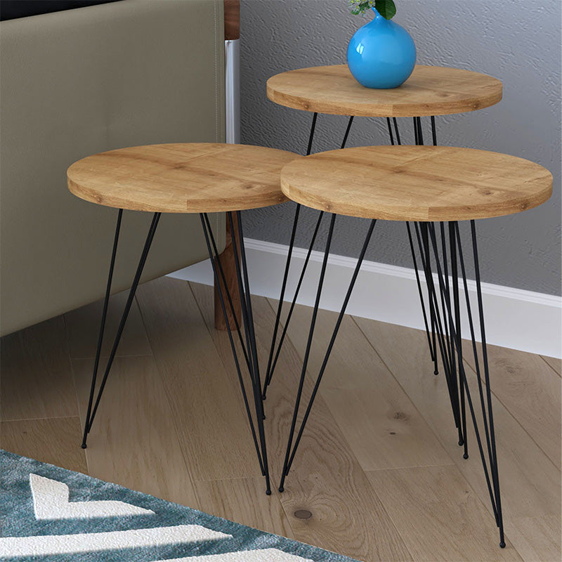 Side tables set 3pcs Merci pakoworld in natural-black color