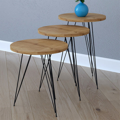 Side tables set 3pcs Merci pakoworld in natural-black color