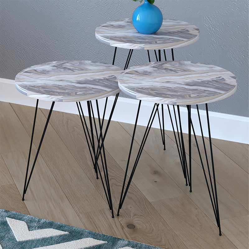 Side tables set 3pcs Merci pakoworld in marble imitation white-grey black color