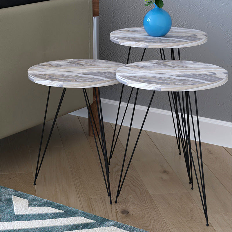 Side tables set 3pcs Merci pakoworld in marble imitation white-grey black color