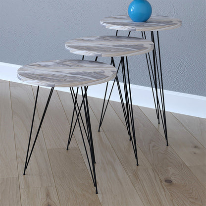 Side tables set 3pcs Merci pakoworld in marble imitation white-grey black color