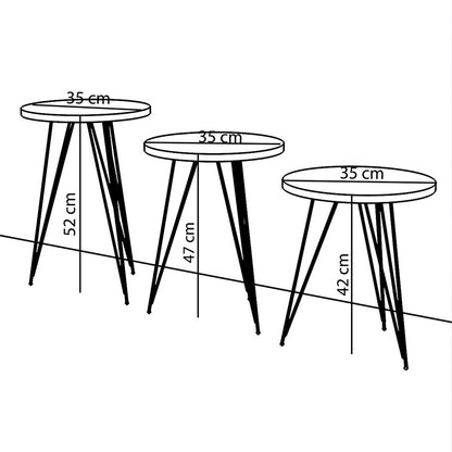 Side tables set 3pcs Merci pakoworld in marble imitation white-grey black color