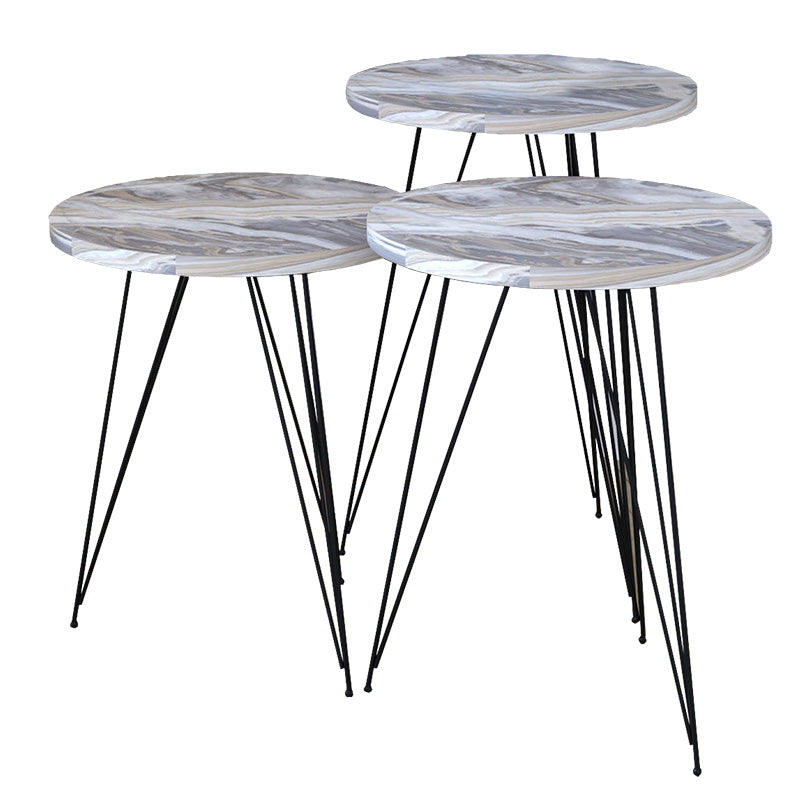 Side tables set 3pcs Merci pakoworld in marble imitation white-grey black color