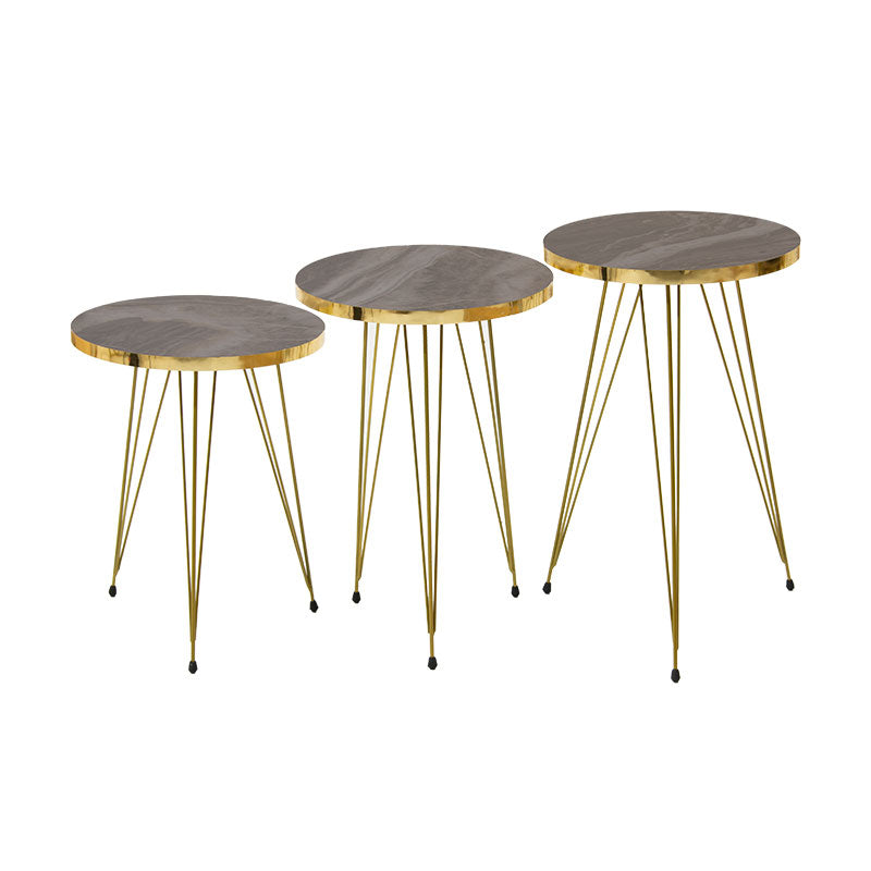 Side tables set 3pcs Buena pakoworld anthracite marble imitation-gold