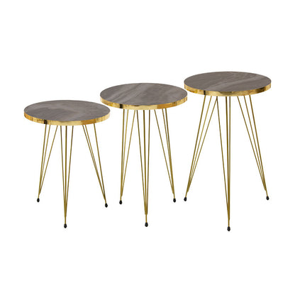 Side tables set 3pcs Buena pakoworld anthracite marble imitation-gold