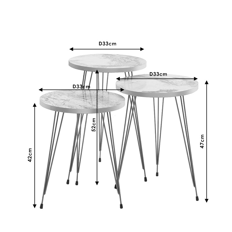 Side tables set 3pcs Buena pakoworld anthracite marble imitation-gold