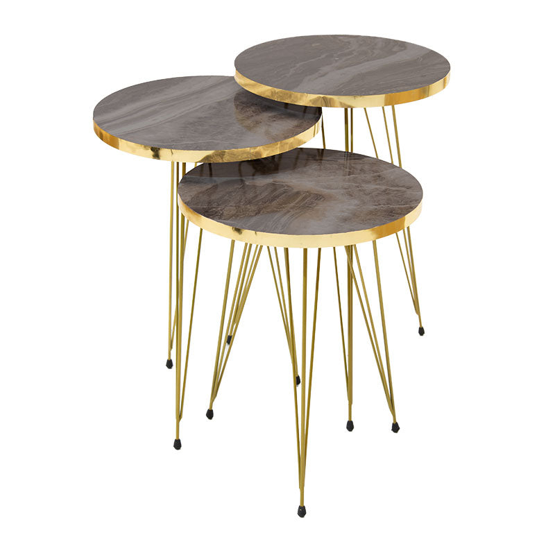 Side tables set 3pcs Buena pakoworld anthracite marble imitation-gold