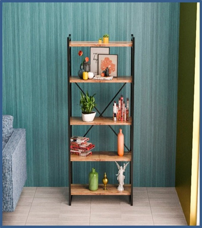 Bookcase Baker pakoworld walnut-black 66x34x180cm