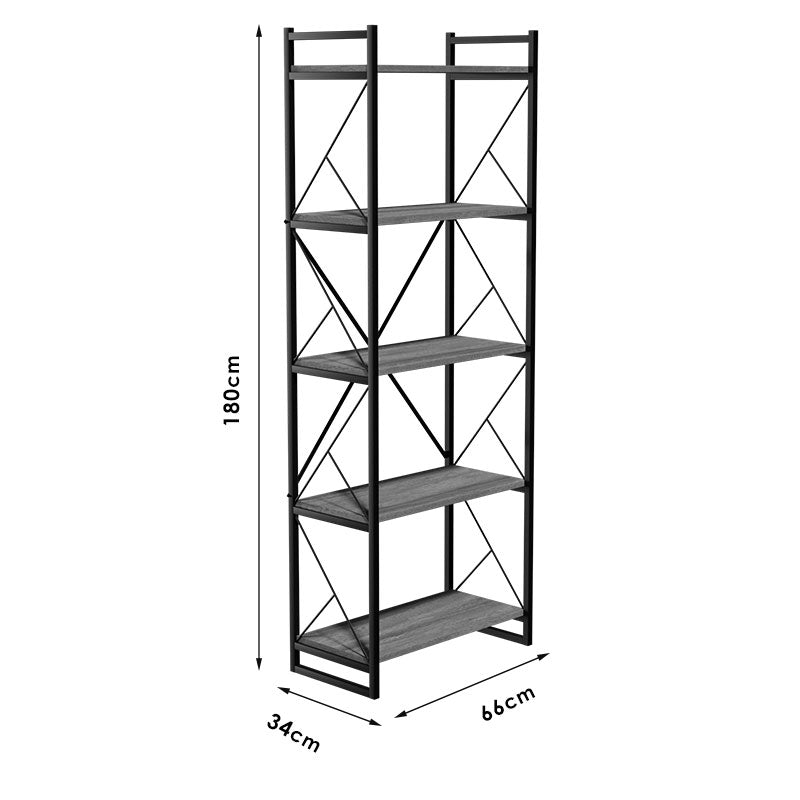 Bookcase Baker pakoworld walnut-black 66x34x180cm