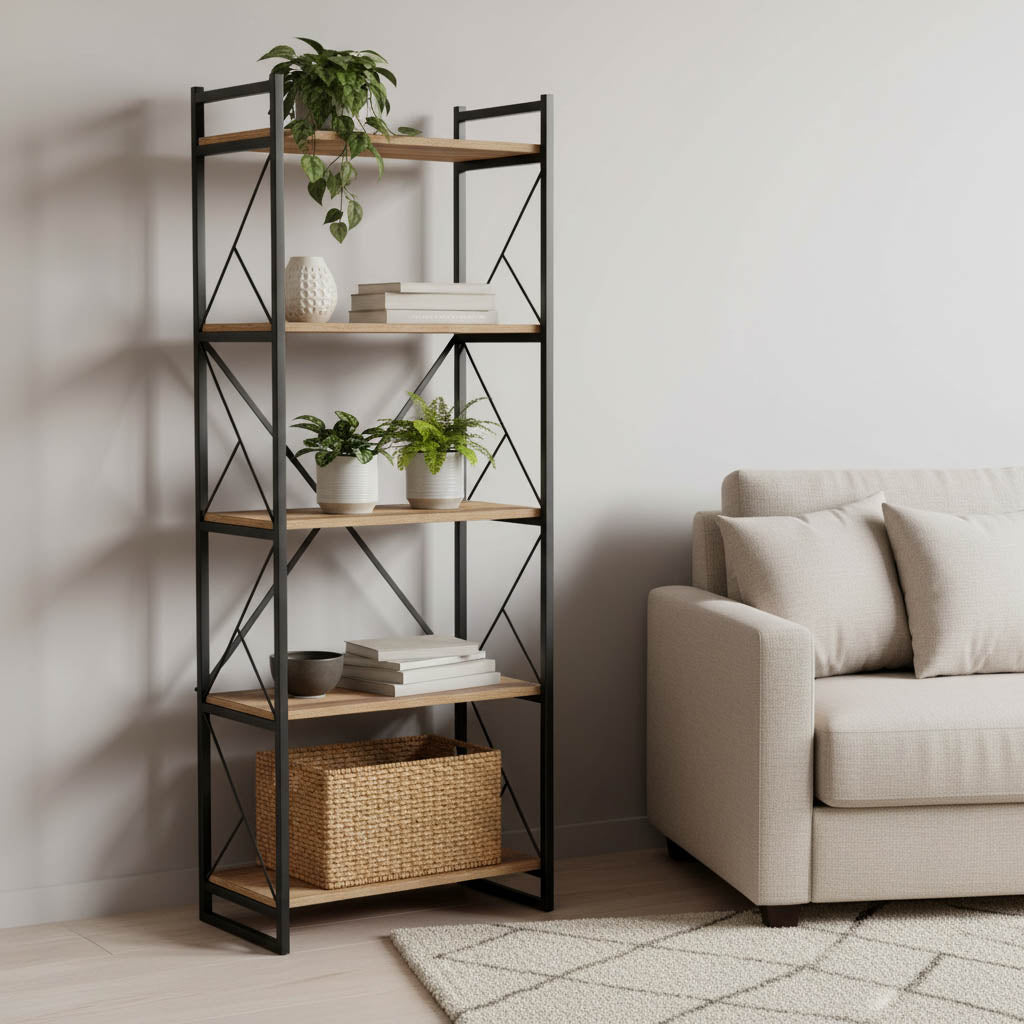 Bookcase Baker walnut-black 66x34x180cm