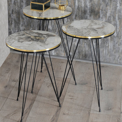 Side tables Sebastian pakoworld set of 3 white grey marble-black