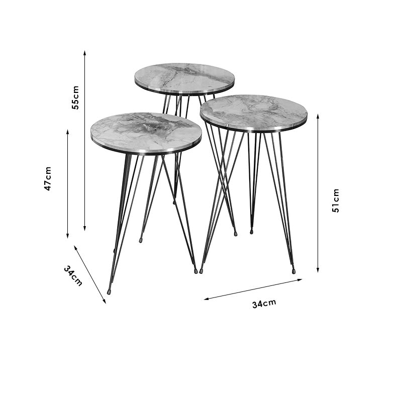 Side tables Sebastian pakoworld set of 3 white grey marble-black