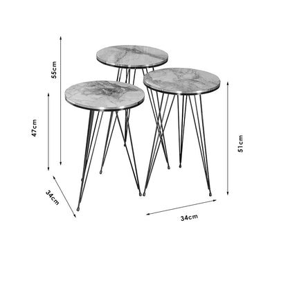 Side tables Sebastian pakoworld set of 3 white grey marble-black