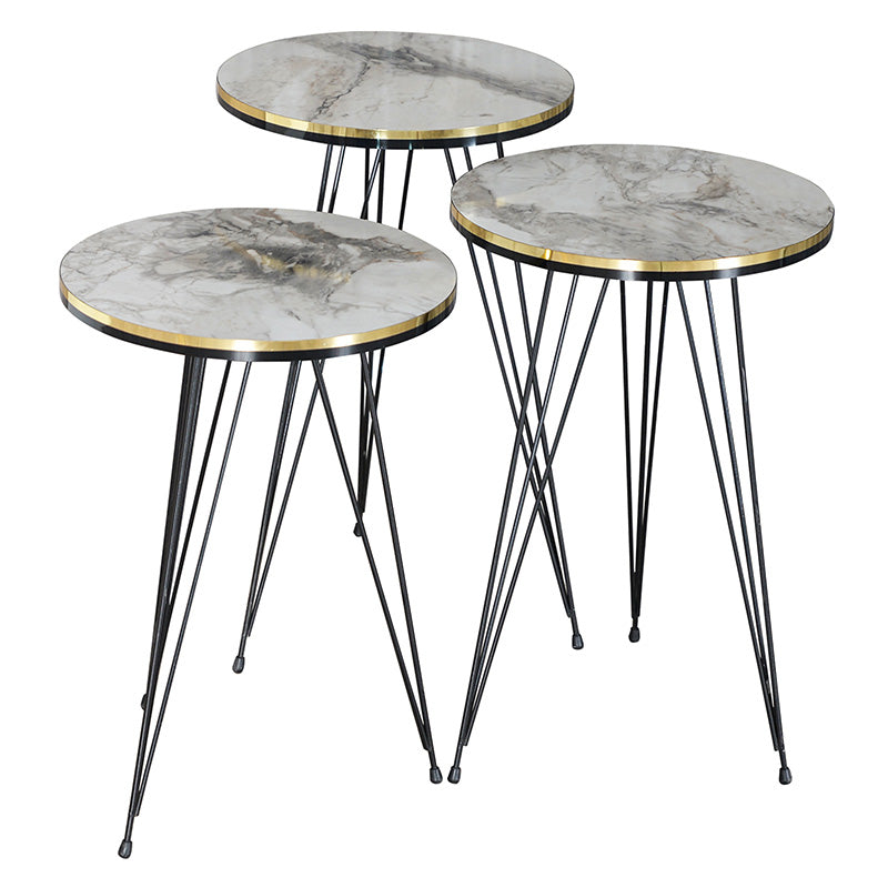 Side tables Sebastian pakoworld set of 3 white grey marble-black