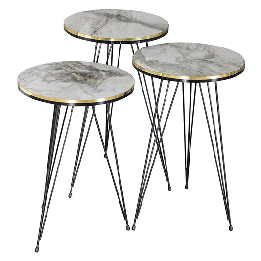 Side tables Sebastian pakoworld set of 3 white grey marble-black