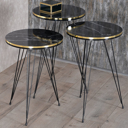 Side tables Sebastian pakoworld set 3 pcs black marble-golden D34x55cm