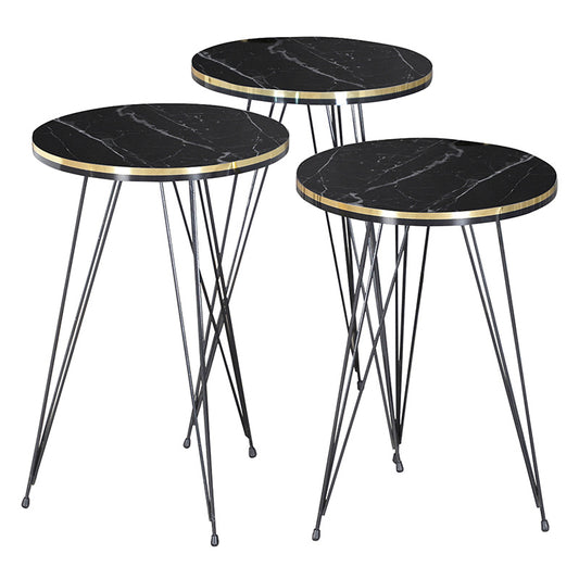 Side tables Sebastian pakoworld set 3 pcs black marble-golden D34x55cm