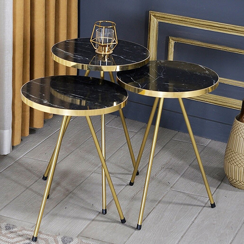 Side tables Weber pakoworld set of 3 pieces black marble-golden