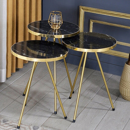 Side tables Weber pakoworld set of 3 pieces black marble-golden