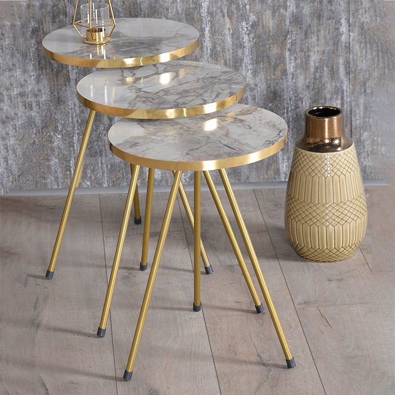 Side tables Weber pakoworld set 3pcs golden-white marble D34x52cm