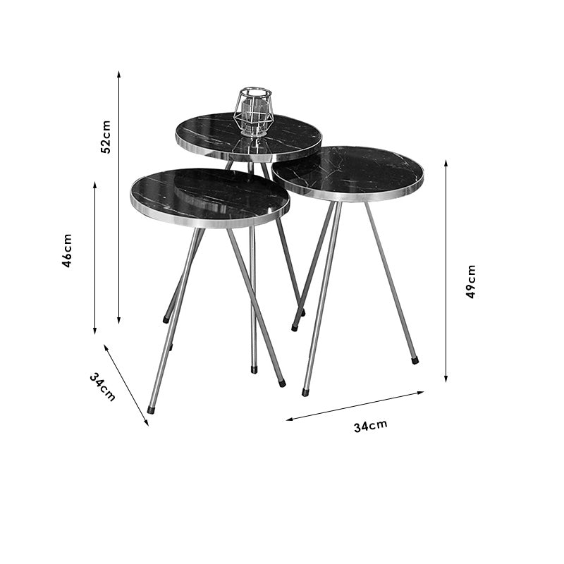 Side tables Weber pakoworld set 3pcs golden-white marble D34x52cm