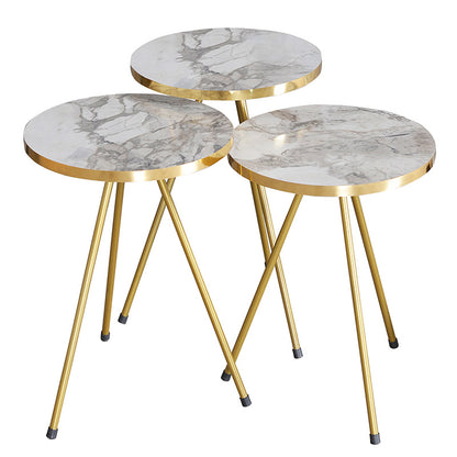 Side tables Weber pakoworld set 3pcs golden-white marble D34x52cm