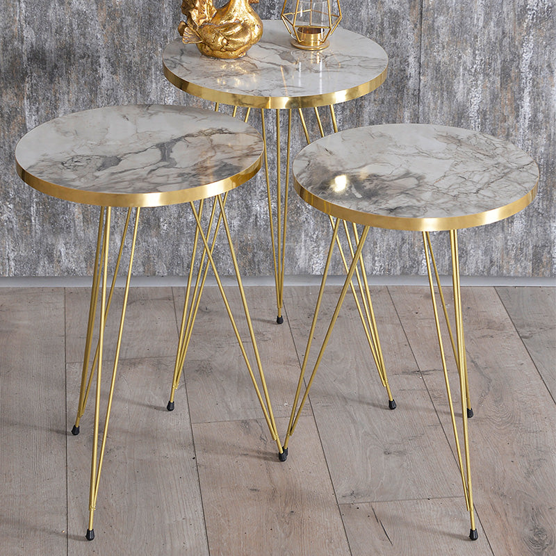 Side tables Sebastian pakoworld set of 3 pieces white gray marble-golden