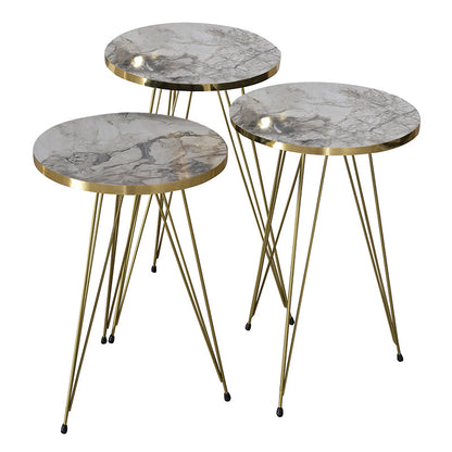 Side tables Sebastian pakoworld set of 3 pieces white gray marble-golden