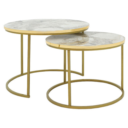 Coffee tables October pakoworld set of 2 white gray marble-golden matte