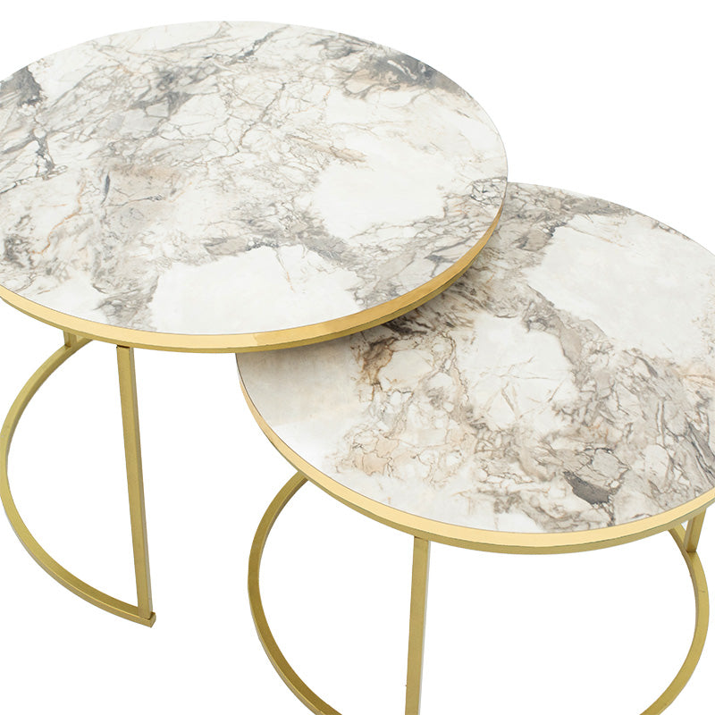 Coffee tables October pakoworld set of 2 white gray marble-golden matte