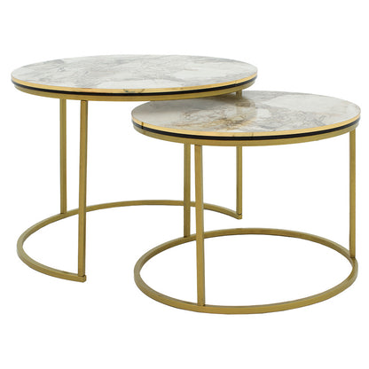 Coffee tables October pakoworld set 2pcs golden matte-black-white marble D70x50cm