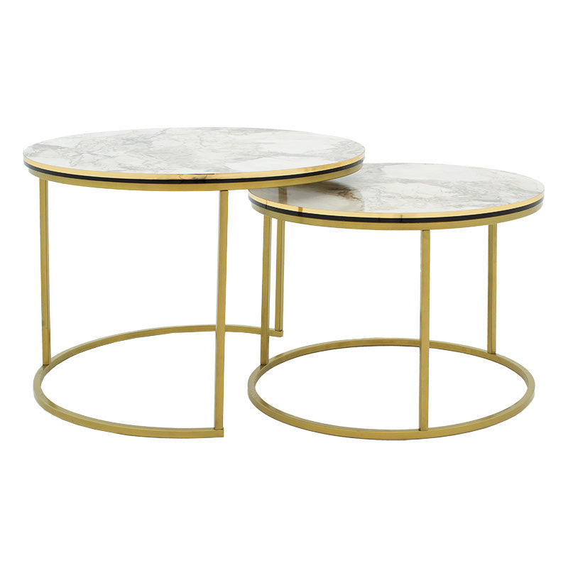 Coffee tables October pakoworld set 2pcs golden matte-black-white marble D70x50cm