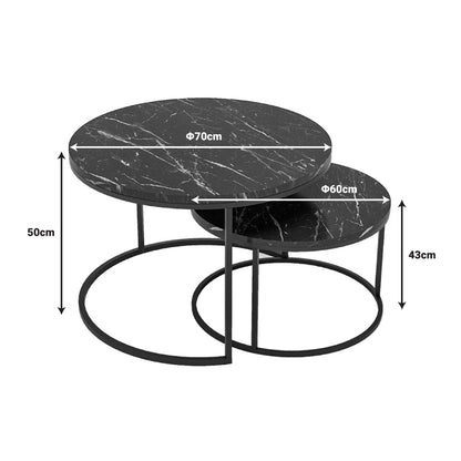 Coffee tables October pakoworld set of 2 black marble-black