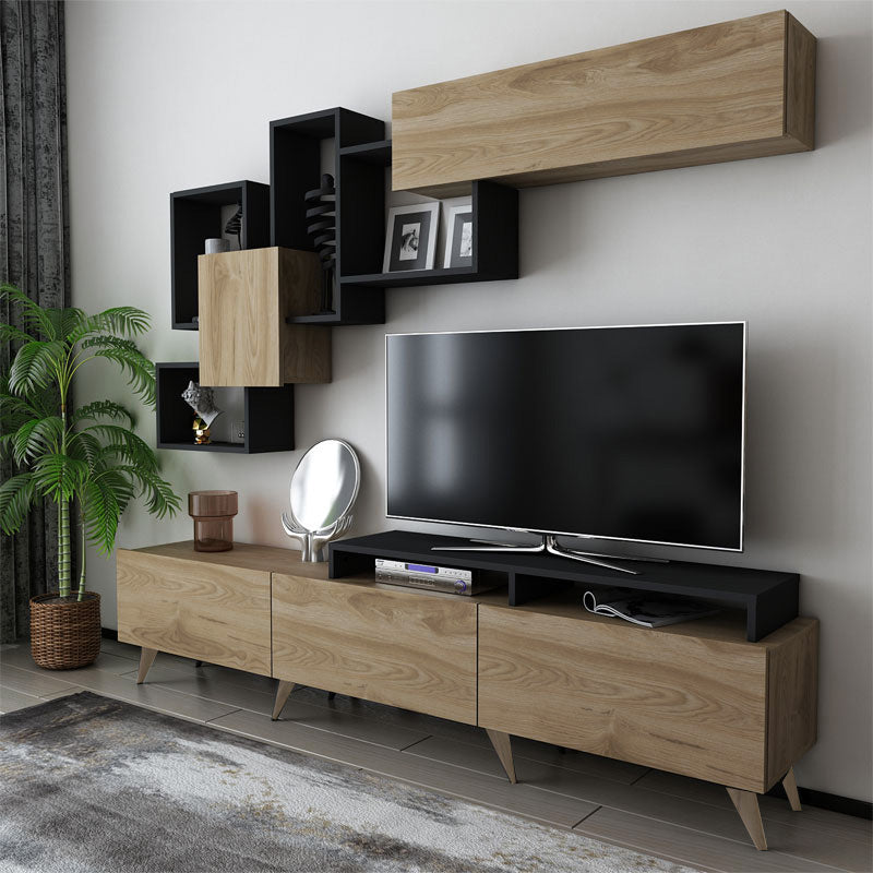 Tv Unit Aticus pakoworld walnut-black 180x37x156cm