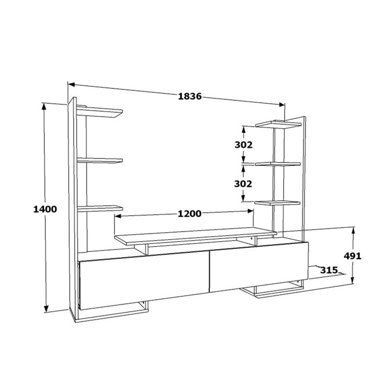 Tv Unit Aticus pakoworld walnut-black 180x37x156cm