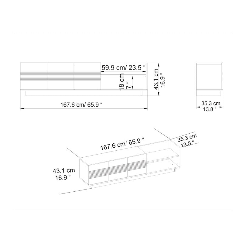 Tv stand Yubo pakoworld white-natural 167.6x35x43cm