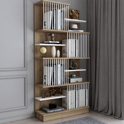 Bookcase Gassim pakoworld sonoma-white 80x26.4x160cm