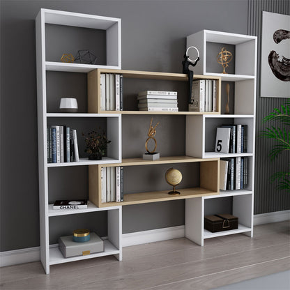 Extendable bookcase Thorin pakoworld white-natural 163.5x22x150cm