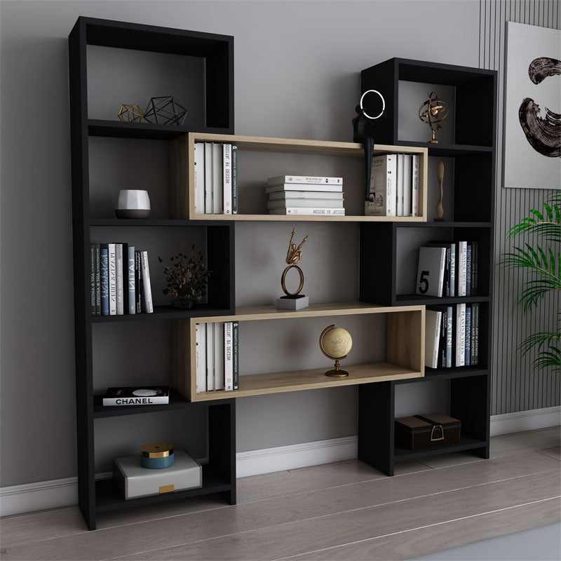 Extendable bookcase Thorin pakoworld black-natural 163.5x22x150cm