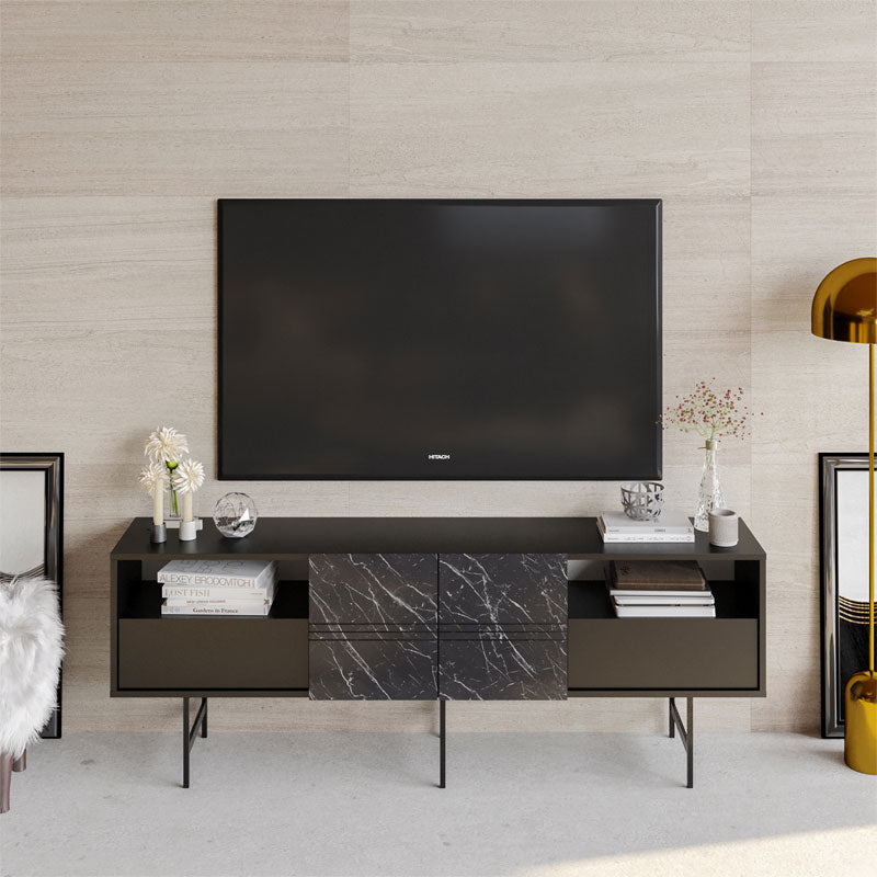 Buffet Kevan pakoworld marble black-black leg 180x35x65cm