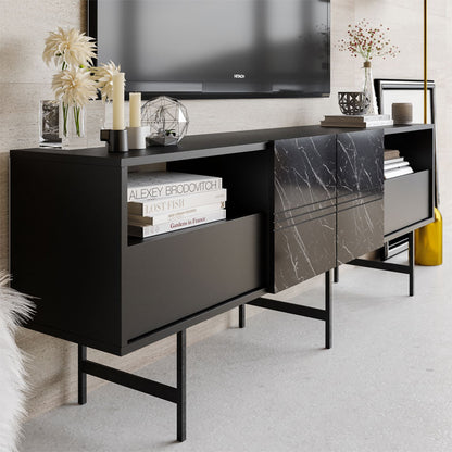 Buffet Kevan pakoworld marble black-black leg 180x35x65cm
