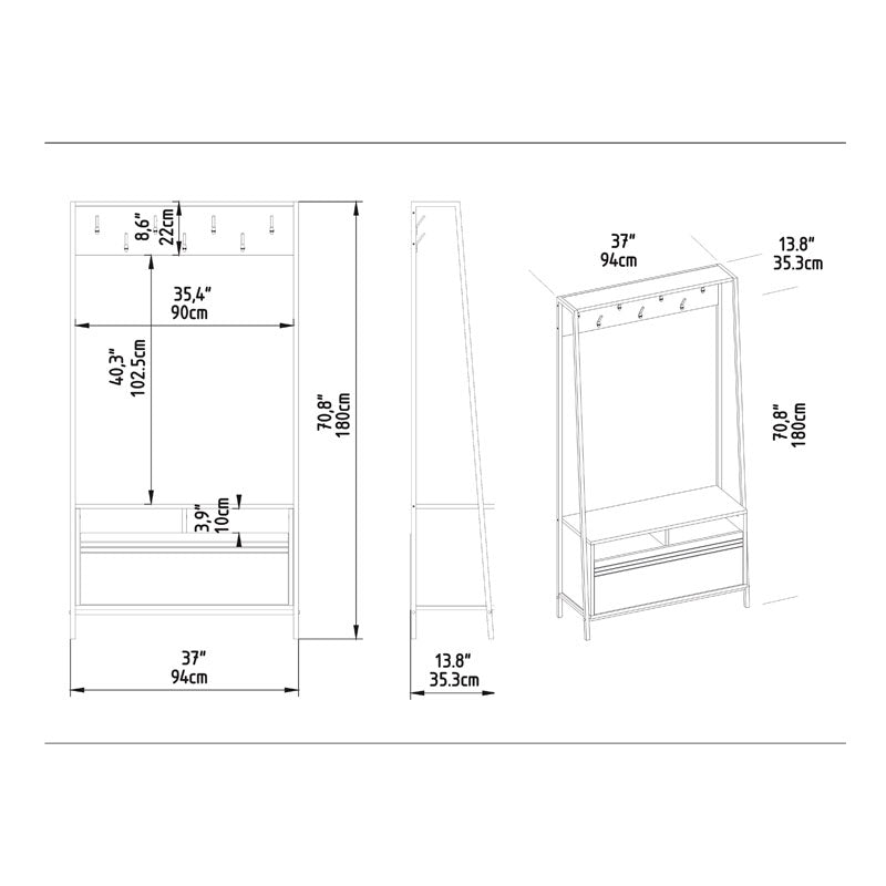 Entrance furniture Foxtel pakoworld walnut-black 94x35x180cm